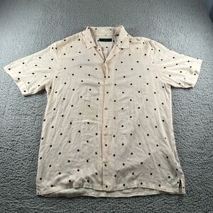 AllSaints Kuta Camp Shirt Mens L Polka Dot Casual Blush Viscose Loop Collar